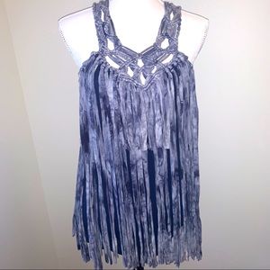 BOSTON PROPER Tie Dyed Fringe Tank Top Small